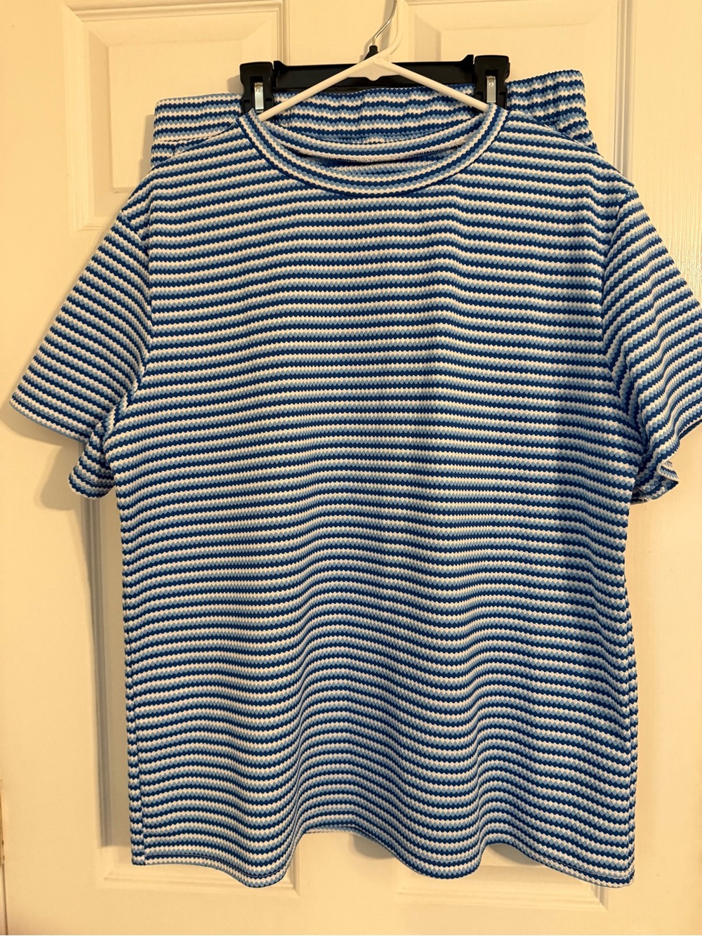 Blue and White Striped Short Sleeve Set